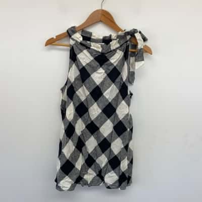 Sussan Black Checked Linen Blend Sleeveless Top  Size 12 