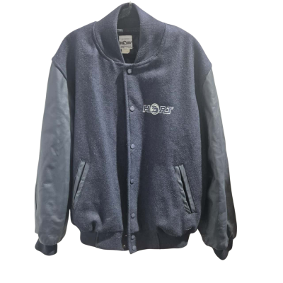 Holden HRT Mens  Size L Vintage Bomber Navy Blue Wool and Leather