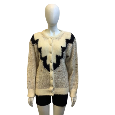 Regency Womens Size S Embellished Cardigan Cream / Black 