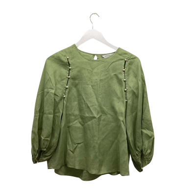 Veronika Maine Size 8 Long Sleeve Green Linen Top