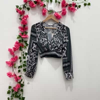 Sheike Womens  Size 6 Long Sleeve Top Black  / Floral / Green / Multicoloured / Pattern 