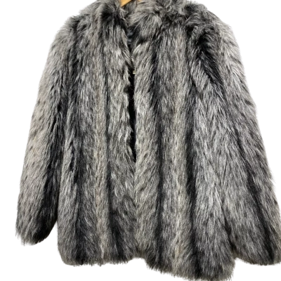 Glamma Simulated Fur Womens  Size 16 Fur Coat Black  / Grey 