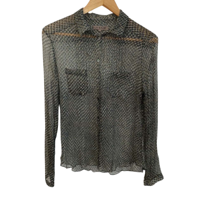 Jigsaw Womens Silk Size L Button Up Top / Long Sleeve Top Blue / Green / Grey 