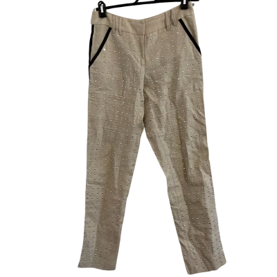 Sass & Bide Womens  Size 6 Straight Leg Linen Pants Beige With Black  Stripe/ Silver Studs