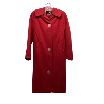 Vintage 1950-70s Leon Cutler Red Wool Coat with Milium Insulated Fabric