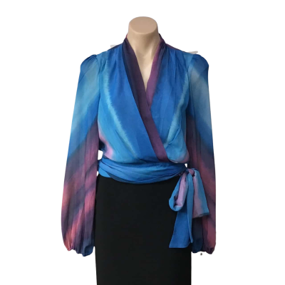 Portmans Womens Size 8 Drift Blue / Pink / Purple / Striped Wrap Long Sleeve Top (new)