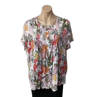 Black Pepper Womens Size 20 White / Multicoloured Pattern Short Sleeve Top