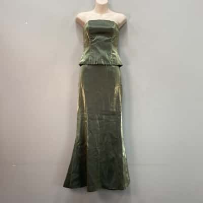 Alexis George Womens Shimmering Skirt & Strapless Top Set Size S Green / Khaki 