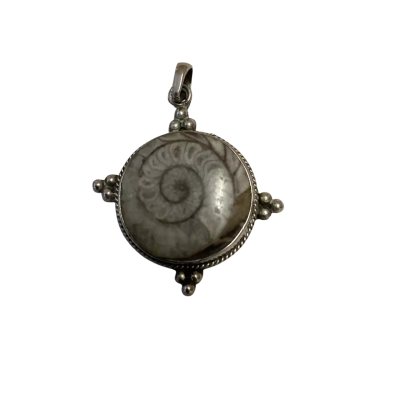Vintage Fossil Ammonite Pendant - 925 Sterling Silver
