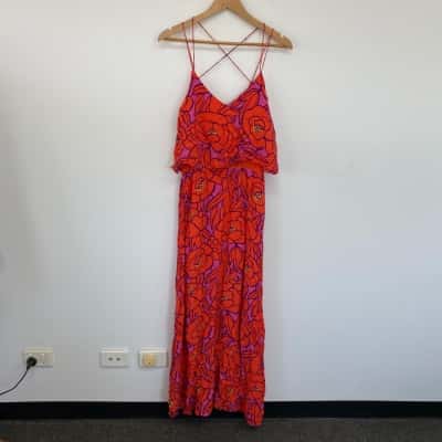 Totem Red Purple Floral Maxi Dress  Size 4 