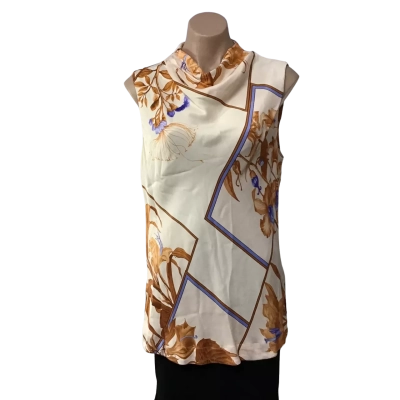 Country Road Womens Size 14 Pale Yellow / Blue / Brown Floral Sleeveless Scarf Shell Top (new) 