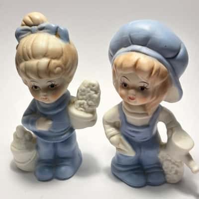 Vtg. Mid Century Porcelain Bisque Figurines which feature a matte, unglazed "chalk finish" 