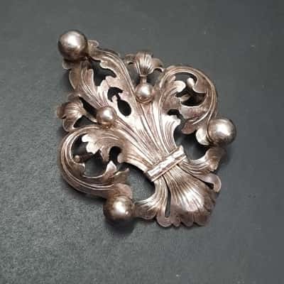 Antique 800 Highly Silver Ornate Fleur de Lis Brooch Pendant