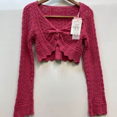 ONLY Womens Size S Cropped Pink Cardigan  