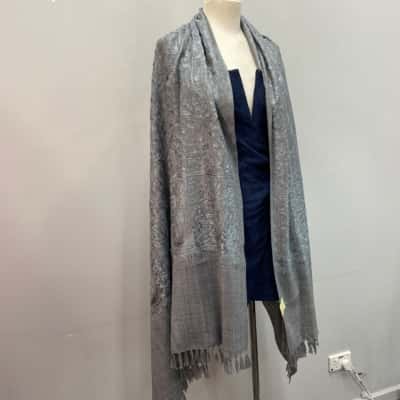 Joshi Womens Large Pashmina with metallic Blue / Grey 