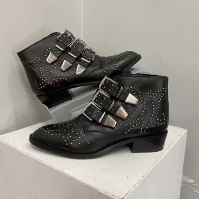 Tony Bianco Womens Ankle Boots Size 5 / 5.5 Black/ Silver 