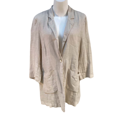 Italian Star Womens Size L Linen Blazer Beige 