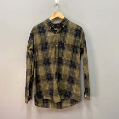 Tommy Hilfiger Mens  Size XL Plaid Button Up Flannel Shirt Green / Grey / Navy Blue 