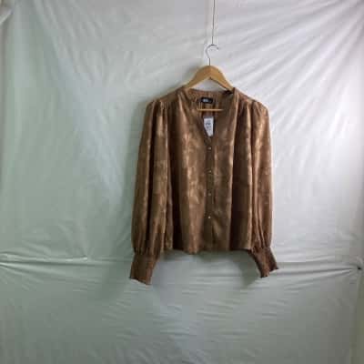 Dotti Womens Size 10 Long Sleeve Top Brown / Floral BNWT