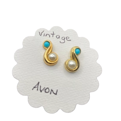 Avon Fashion Womens Earrings Gold / Pearl / Turquoise 