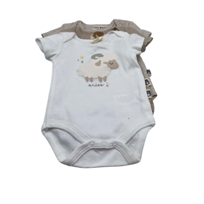 3 Pack Rabbit & Bear Babies Size 0-3m Onesie Beige / White              HTH1