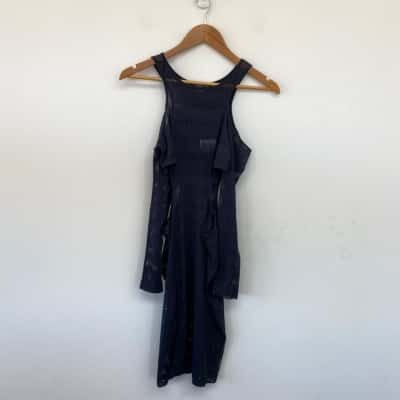 Honey Birdette Navy Blue Long Sleeve Cut Out Mesh Dress Size M 