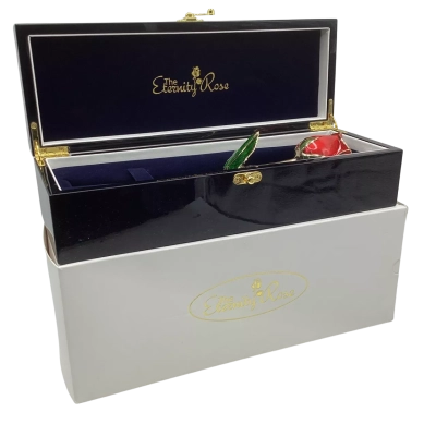 Stunning red Glazed "Eternity Rose"  24Kt Gold trim in Classy Gift Box           Cab4