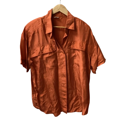  Womens  Size M Short Sleeve Shirt Burnt Orange 100% silk J