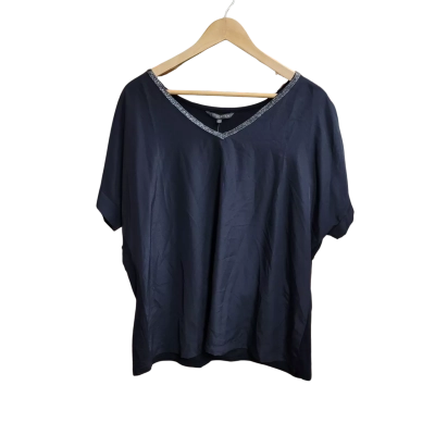 Liz Jordan Womens Lurex Trim Black  V neck Short Sleeve Top Size 18 