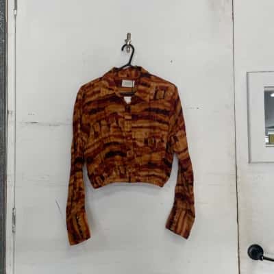 Dissh Womens  Size 12 Cropped Top / Long Sleeve Shirt Brown / Multicoloured 