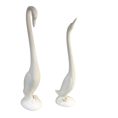 White Swan Figurines Approx 30 x 7 and 27 x 6cm