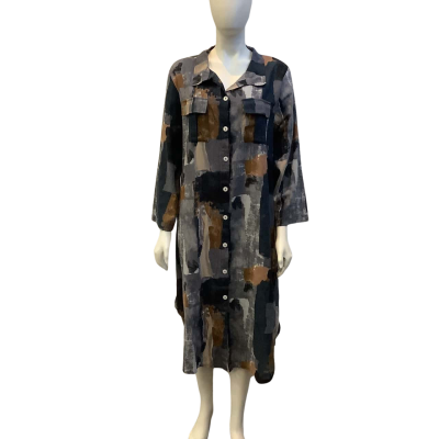 Brand New Wishtone Womens Size XL Linen Blend Shirt Dress Multicoloured