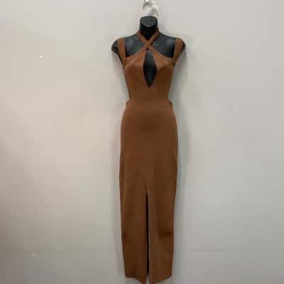  San Sloane Womens  Size 6 / XS Stretch Ribbed Knitted Crossover Dress Brown 