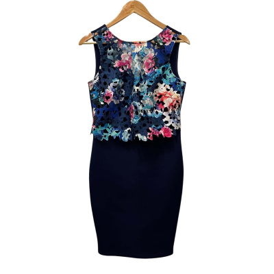 Lipsy Navy Blue & Floral Lace Sleeveless Dress Size 12