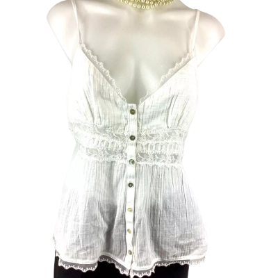 Ghanda Womens  Size M Button Up Top White 