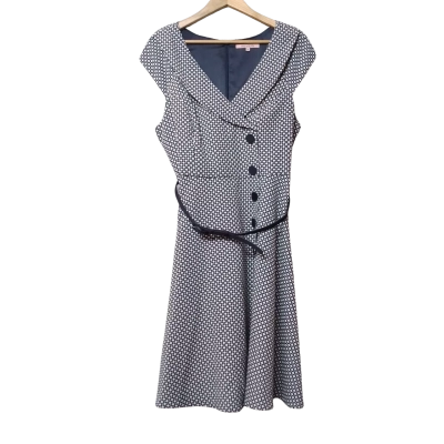 Review Women's  Size 16 Sleeveless Navy Blue / White Pattern Dress  