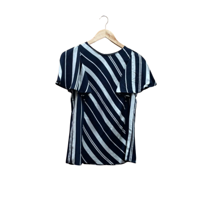 Veronica Maine Womens  Size 8 Short Sleeve Top Black  / Silver / Striped 