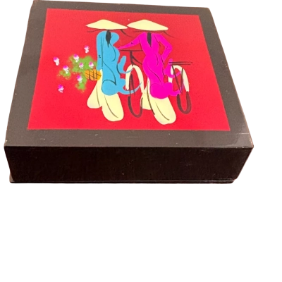 RED LACQUERED INLAID DRINK COASTERS WITH CASE