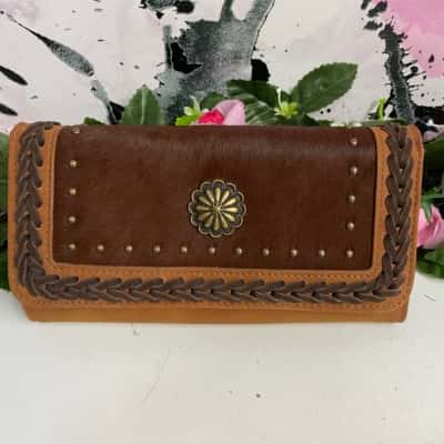 Pure Western gorgeous brown leather cowhide purse