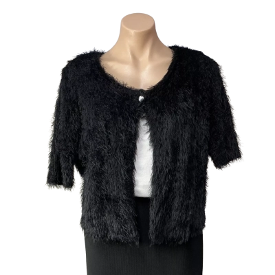 Autograph Womens Size S Black Short Sleeve Fluffy Cardigan 
