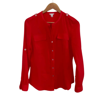 Calvin Klein Womens  Size S Button Up Top / Long Sleeve Top Red 