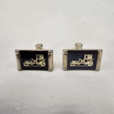 Men's Pair f Vintage Gilt Metal  and Black Enamel Classic Car Cufflinks (Patent 404883)