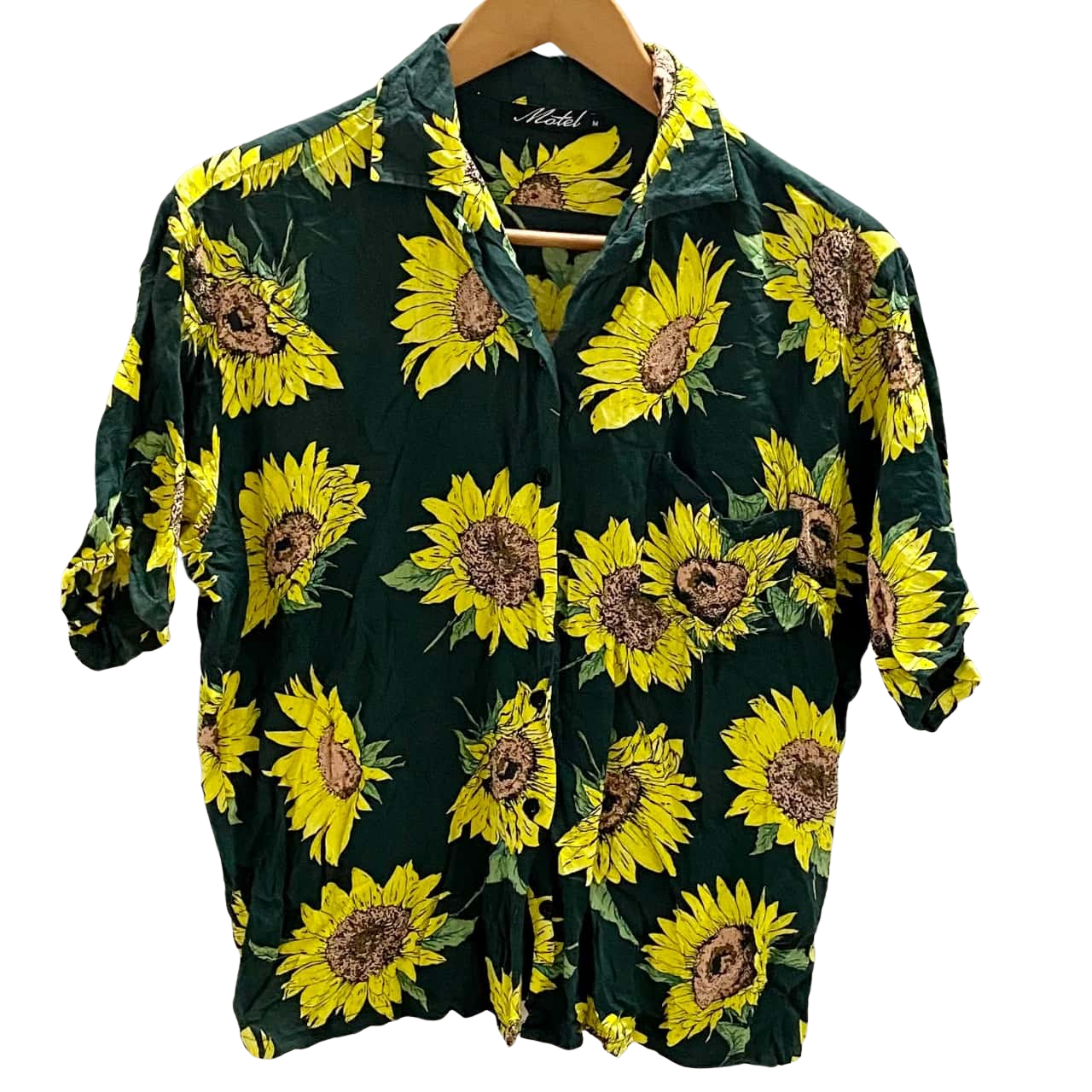 Motel Mens Shirt Size M Green/ yellow flowers. (s)