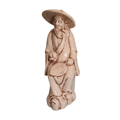 Vintage Chinese Man Sitting Holding Leaf Fan