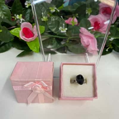 Handmade silver metal ring with black stone 