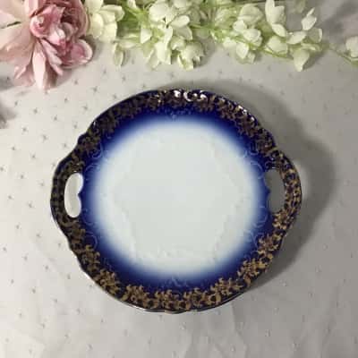 Decorative Cobalt Blue / White / Gold Pattern Porcelain Plate