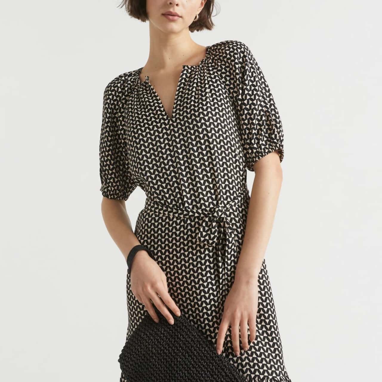 Seed Heritage Geo Twill Midi Dress Size 12(s)