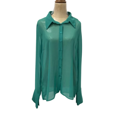 Kookai Womens  Size 42 Sheer Slim Shirt Teal 