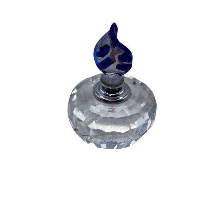 Small Crystal Scent Bottle with Blue Glass Twist Stopper 10 cm.      (CAB)