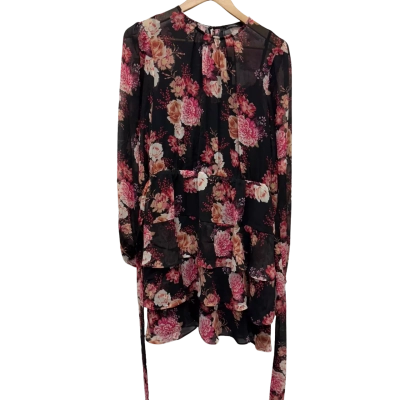 Portmans Dress Size 14 Black with Pink  bright large flowers